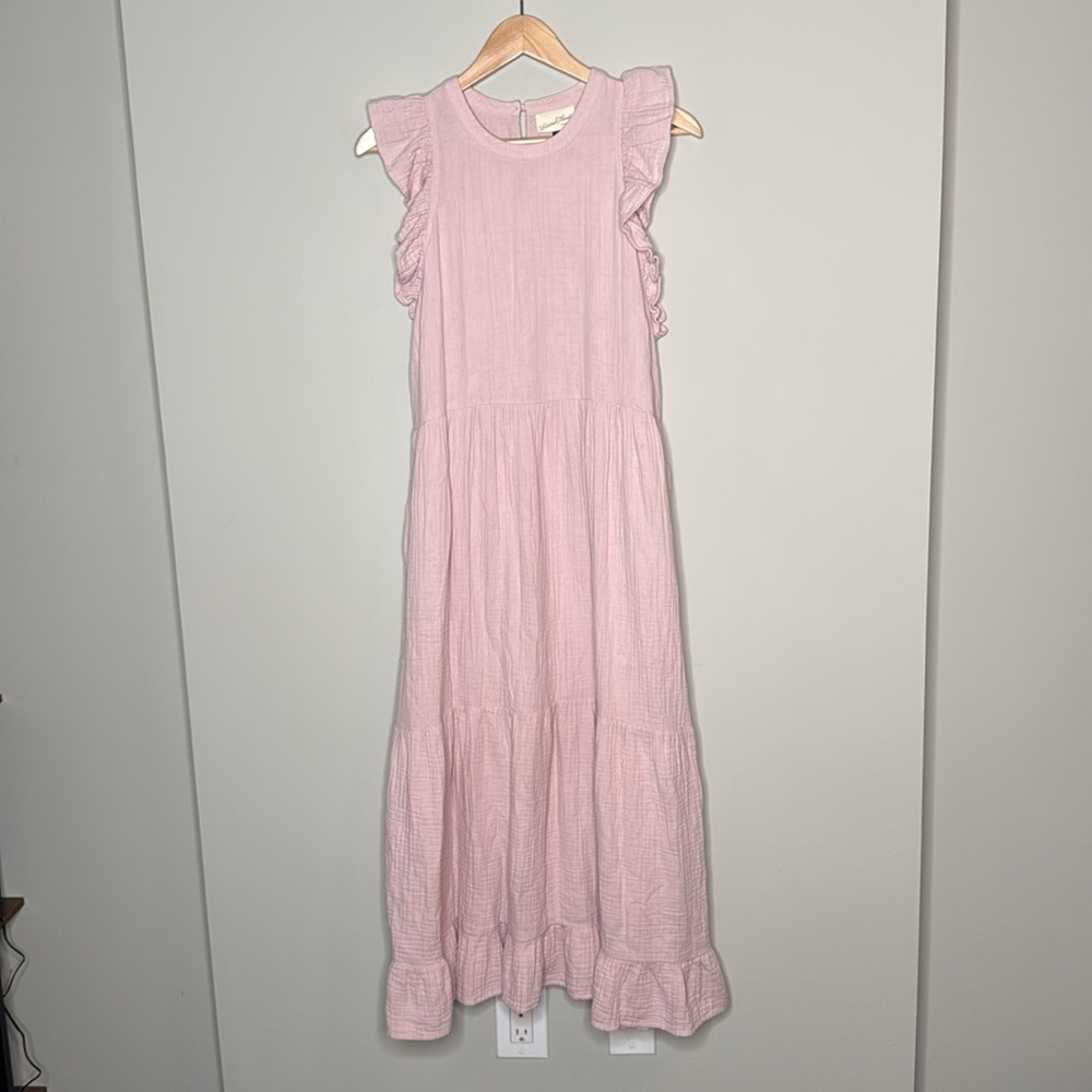 Universal Thread Cotton Ruffle Sleeveless Maxi Dress in Pale Pink Size Large